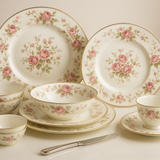 Aparelho de Jantar Bone China Floral Azul - 42 Peças Luxo